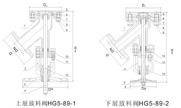 上展式放料閥結構示意圖